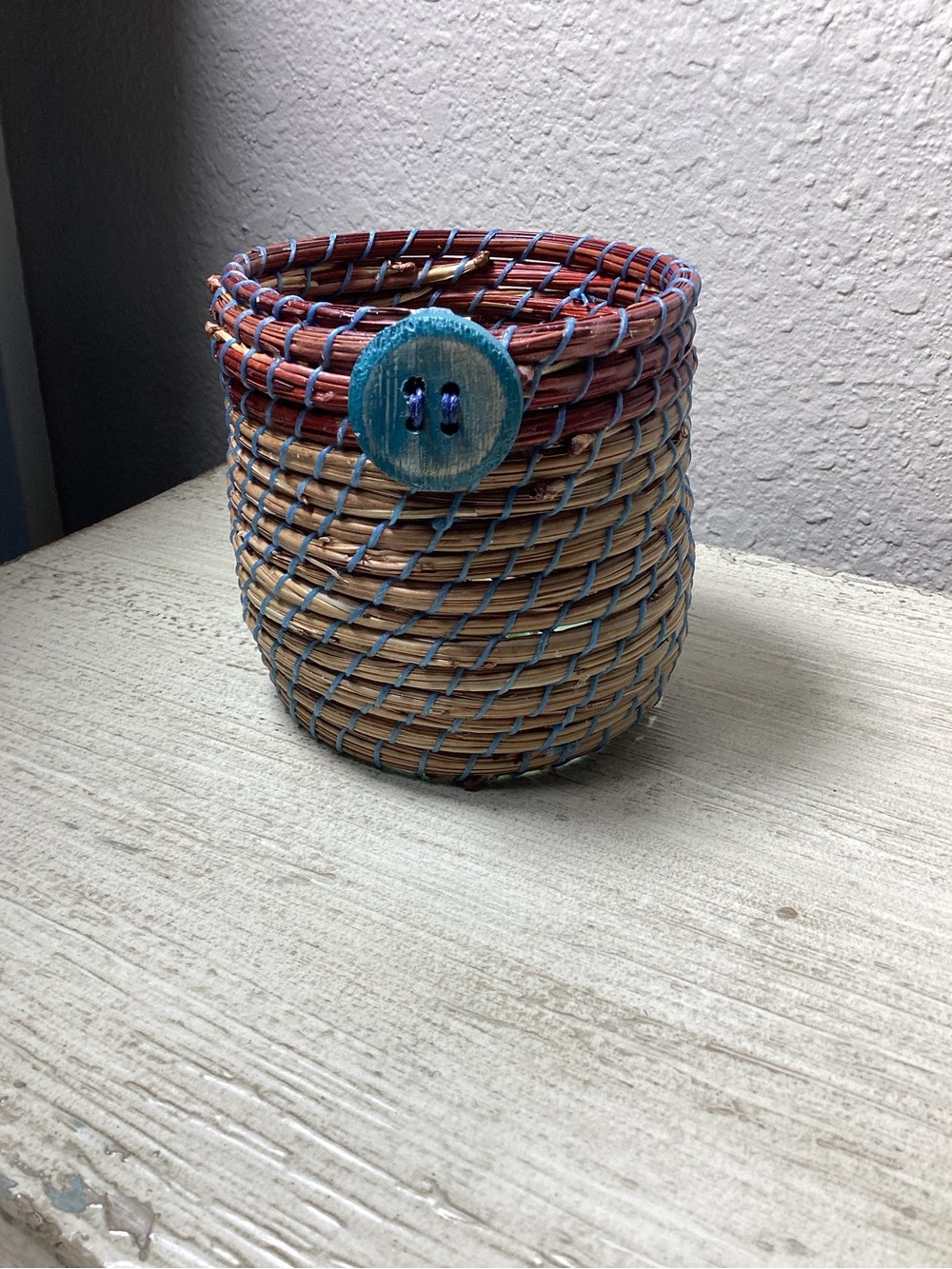 Handwoven Multicolor Decorative pine needle Storage Basket with Button Accent